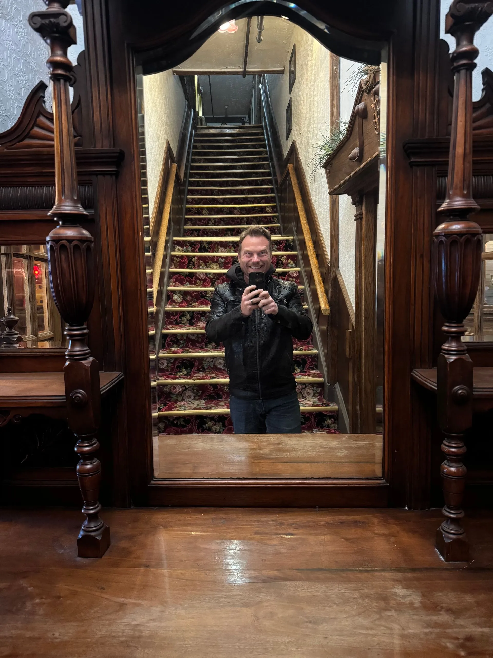 Mike Huberty taking a selfie looking for ghosts in the Alaskan Hotel and Bar