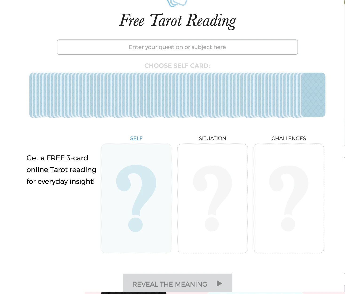 A screenshot of a website that says free tarot reading