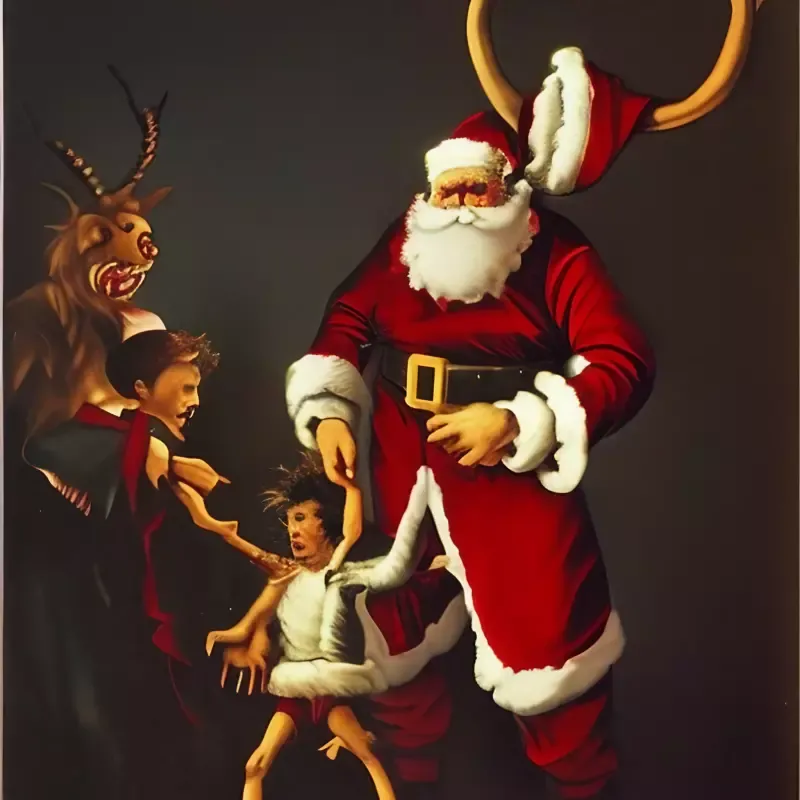 A painting of a man dressed as santa claus