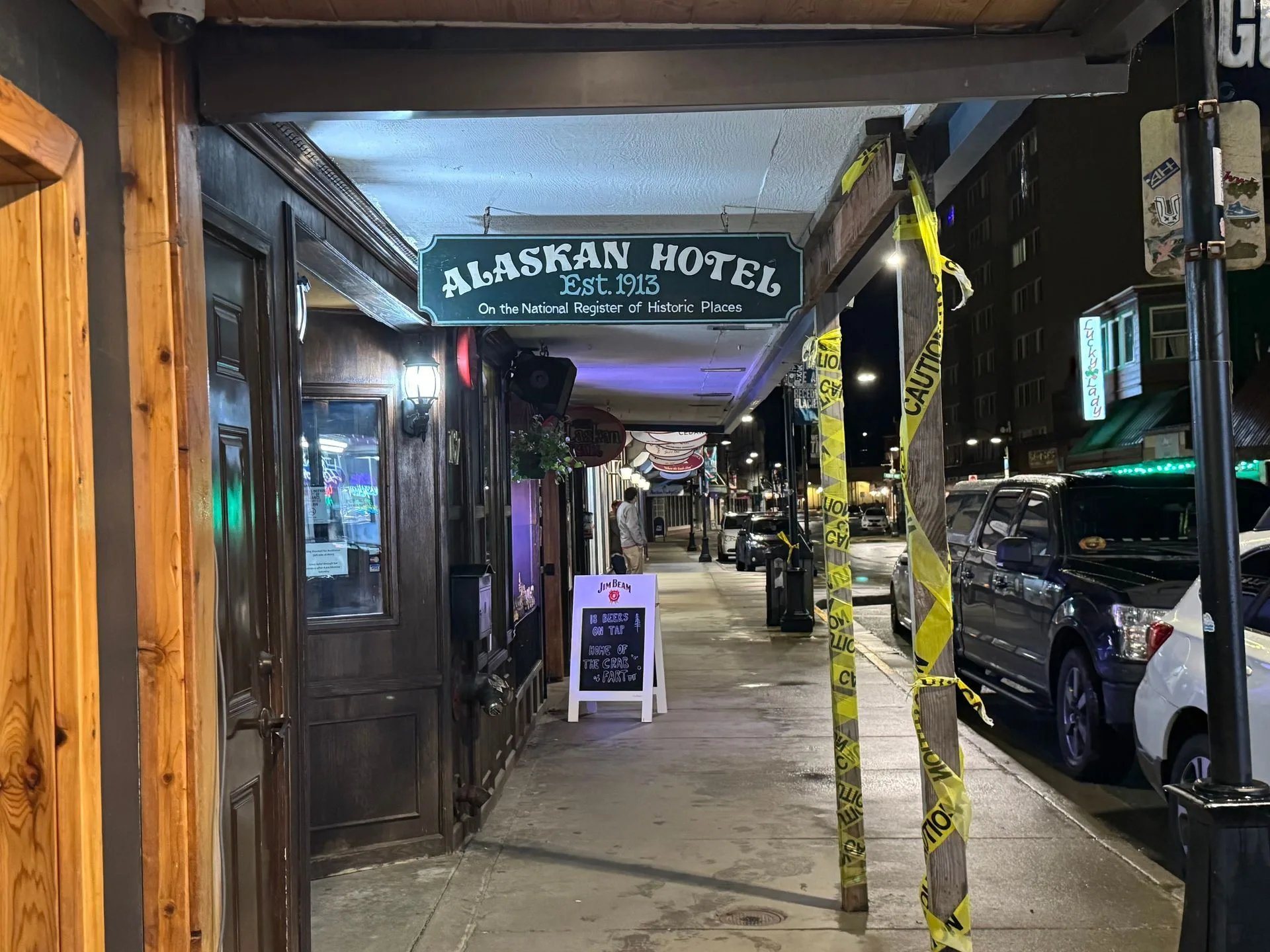 Sign outside the haunted Alaskan Hotel and Bar in Juneau