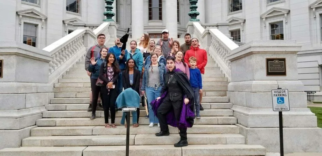Madison Ghost tour group in front of the Capitol building