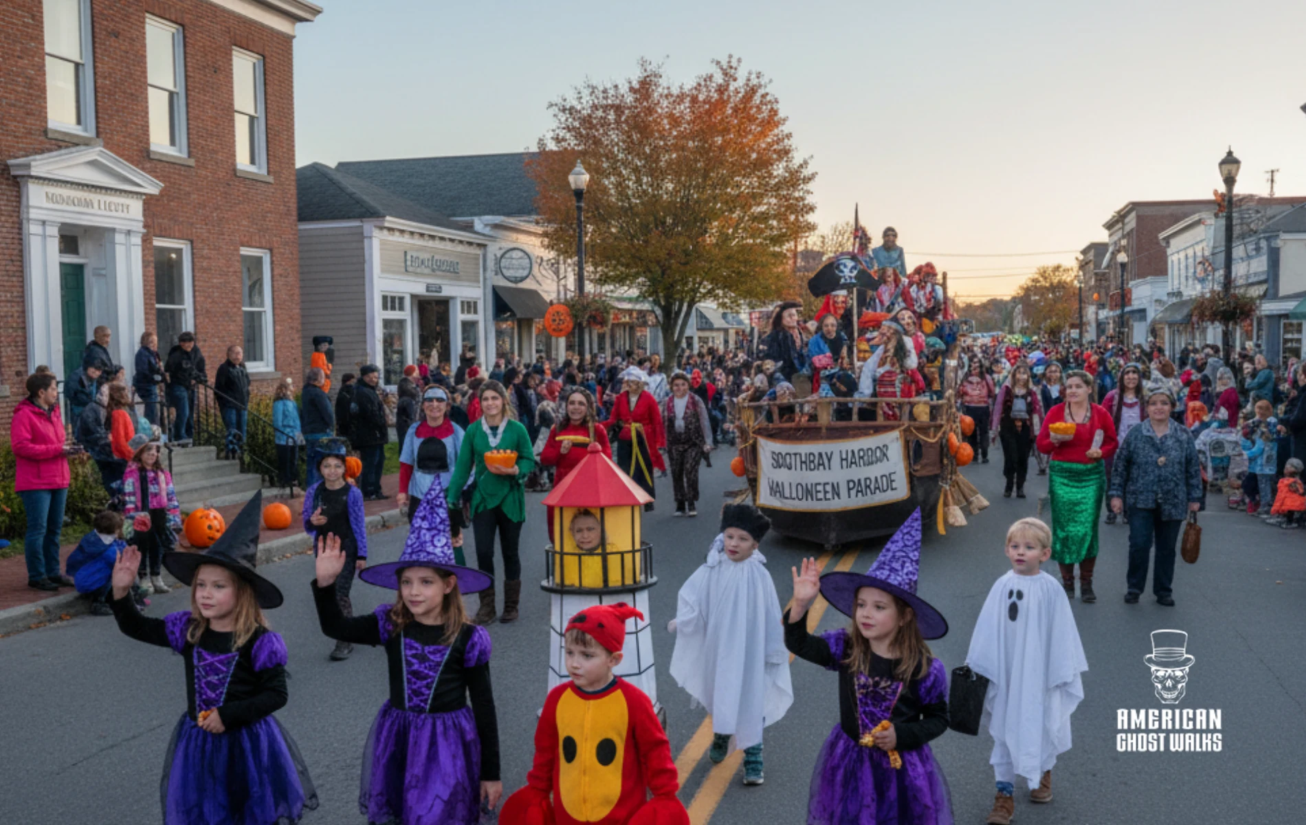Boothbay Harbor decorated for Halloween