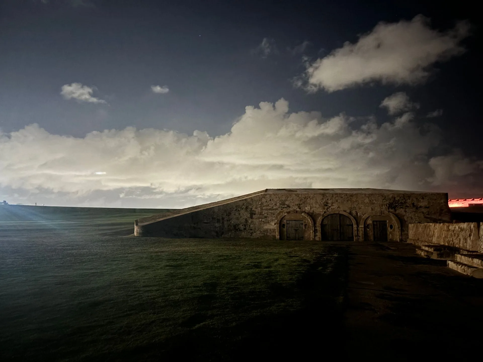 Stone Spanish fort in Old San Juan at dusk